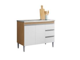 Balcão Gabinete Para Cozinha Andréia 100cm Amêndoa/Branco 2 Portas 3 Gavetas Balcão Gabinete Para Cozinha Andréia 100cm Amêndoa/Branco 2 Portas 3 Gavetas