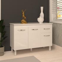 Balcão Gabinete Para Pia 118 cm Cozinha Aline Branco com Tampo Tampão 120 cm Branco Balcão Gabinete Para Pia 118 cm Cozinha Aline Branco com Tampo Tampão 120 cm Branco