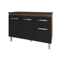 Balcão Gabinete Para Pia 118 cm Cozinha Aline Savana Preto com Tampo Tampão 120 cm Preto Balcão Gabinete Para Pia 118 cm Cozinha Aline Savana Preto com Tampo Tampão 120 cm Preto