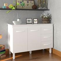 Balcão Gabinete Para Pia 118 cm Cozinha Bruna Branco com Tampo Tampão 120 cm Branco Balcão Gabinete Para Pia 118 cm Cozinha Bruna Branco com Tampo Tampão 120 cm Branco