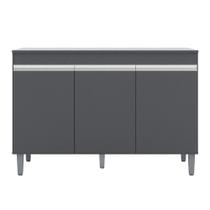 Balcão Gabinete Para Pia 120cm 3 Portas Com Tampo Manu Cinza - AJL Móveis Balcão Gabinete Para Pia 120cm 3 Portas Com Tampo Manu Cinza - AJL Móveis