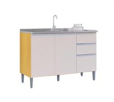 Balcão Gabinete para Pia 120cm 3 Portas e 2 Gavetas Damasco / Off White - FdECOR