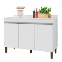 Balcão Gabinete Para Pia 120cm Com Tampo 3 Portas Karen P14 Branco - Mpozenato