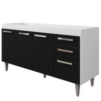 Balcão Gabinete Para Pia 150cm sem Tampo 4 Portas 2 Gavetas Lis L03 Branco/Preto - Mpozenato