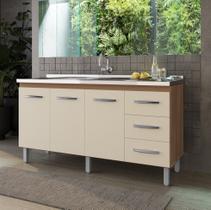 Balcão Gabinete Para Pia 160m Emily Sem Tampo - Savana/Off White Móblis Balcão Gabinete Para Pia 160m Emily Sem Tampo - Savana/Off White Móblis