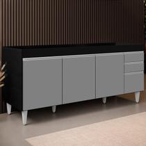Balcão Gabinete Para Pia 180cm Sem Tampo Dallas Preto/Cinza - Lumil Balcão Gabinete Para Pia 180cm Sem Tampo Dallas Preto/Cinza - Lumil