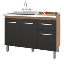 Balcão Gabinete Para Pia Anyta 118cm 03 Portas Sem Tampo Savana Preto - Abmaza Balcão Gabinete Para Pia Anyta 118cm 03 Portas Sem Tampo Savana Preto - Abmaza