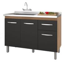 Balcão Gabinete Para Pia Anyta 118cm 03 Portas Sem Tampo Savana Preto - Abmaza Balcão Gabinete Para Pia Anyta 118cm 03 Portas Sem Tampo Savana Preto - Abmaza