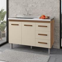 Balcão Gabinete Para Pia Bia 118cm 02 Portas 03 Gavetas Sem Tampo Savana Off White - Desk Design