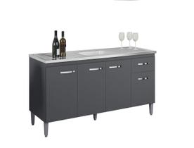 Balcão Gabinete Para Pia Gabriela Com Tampo 150cm 4 Portas 1 Gaveta Cinza Fosco - Ajl Móveis Balcão Gabinete Para Pia Gabriela Com Tampo 150cm 4 Portas 1 Gaveta Cinza Fosco - Ajl Móveis