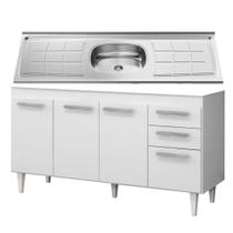 Balcão Gabinete Pia Inox 150cm Lisboa 4 Portas Branco - Lumil Móveis