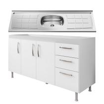 Balcão Gabinete Pia Inox 160cm Nathan 3 Portas Branco - Nathy Móveis