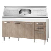 Balcão Gabinete Pia Inox Áustria 160cm 04 Portas Branco/Castanho - Lumil Móveis