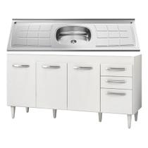 Balcão Gabinete Pia Inox Áustria 160cm 04 Portas Branco - Lumil Móveis