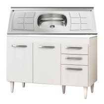 Balcão Gabinete Pia Inox Suécia 120cm 03 Portas Branco - Lumil Móveis