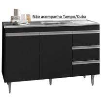 Balcão Gabinete Preto Fosco Para Pia 120mt Andréia Sem Tampo AJL