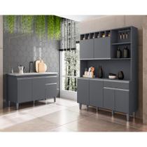 Balcão Gabinete Roma 3 Portas + Kit Berlim 130cm Compacta c/ Nichos Cinza Balcão Gabinete Roma 3 Portas + Kit Berlim 130cm Compacta c/ Nichos Cinza