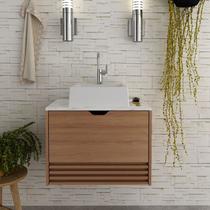 Balcão Gabinete Suspenso 60cm com 1 Porta e 1 Gaveta BN3613 Amêndoa/Mármore Branco
