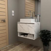 Balcão Gabinete Suspenso para Banheiro 60cm com 1 Porta e Nicho BN3606 Branco/Mármore Balcão Gabinete Suspenso para Banheiro 60cm com 1 Porta e Nicho BN3606 Branco/Mármore