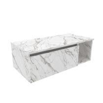 Balcão Gabinete Suspenso para Banheiro com 1 Porta e Nicho Lateral 80cm BN3601 Mármore Branco - Tecno