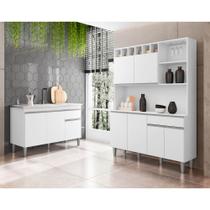 Balcão Gabinete Turner 3 Portas + Kit Parker 130cm Compacta c/ Nichos Branco