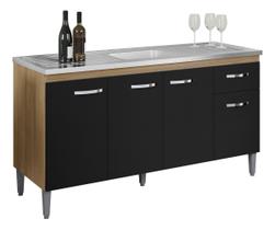 Balcão Gabriela Multiuso S/tampo 150cm Amêndoa/preto Balcão Gabriela Multiuso S/tampo 150cm Amêndoa/preto