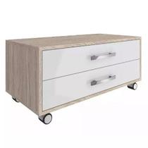 Balcão Gaveteiro 2 Gavetas Com Rodízios 60cm Branco e Marrom Arte Cas