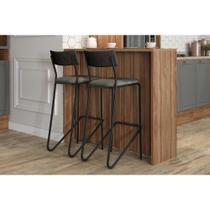 Balcão Ilha Cozinha Gourmet Bella 2613 120cm e 2 Banquetas 1747 Nogal - Preto/Grafite - Preto - Carraro