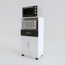 Balcão Ipe Luxo com nicho para microondas rodízios 2 portas 1 gaveta BRANCO BRANCO PRETO E AMENDOA MÓVEIS DLUCCA