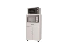 Balcão Ipe Luxo com nicho para microondas rodízios 2 portas 1 gaveta BRANCO BRANCO PRETO E AMENDOA MÓVEIS DLUCCA