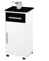 Balcão IT. estilo aparador para bebedouro ideal p/ cozinha recepção com porta e gaveta + rodinhas cor Branco preto marmorizado