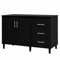 Balcão J&A Móveis Canadense tampo fechado largura 120 cm 2 portas e 3 gavetas Preto Balcão J&A Móveis Canadense tampo fechado largura 120 cm 2 portas e 3 gavetas Preto