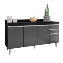Balcão Lorena 160cm 4 Portas C/ Tampo Preto com Grafite - Belliv Decor