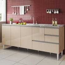 Balcão Maceió Para Pia 1,80 4 Portas Com Gavetão Amêndoa Off Balcão Maceió Para Pia 1,80 4 Portas Com Gavetão Amêndoa Off