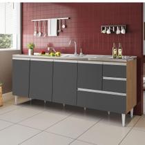 Balcão Maceió Para Pia 2,00 Mt 4 Portas Com Gavetão Amêndoa Grafite