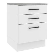 Balcão Madesa Agata 60 Cm 3 Gavetas - Branco Rustic/branco