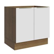 Balcão Madesa Lux 80 cm 2 Portas (Sem Tampo) - Rustic/Branco Veludo