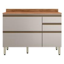 Balcão MDF 1 Porta Basculante 4 Gavetas para Pia 120cm com Tampo Proença Bege/Nogueira/Nude Prime