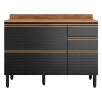 Balcão Mdf 1 Porta Basculante 4 Gavetas para Pia 120cm com Tampo Proença Nogueira/Carbono Prime