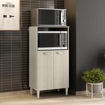 Balcão Microondas e Forno Elétrico 2 Portas Montado Modulo MDF Cor:Amadeirado Cinza