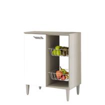 Balcão Microondas e Fruteira 1 Porta 63cm Montado Modulo MDF Cor:Amadeirado Cinza e Branco