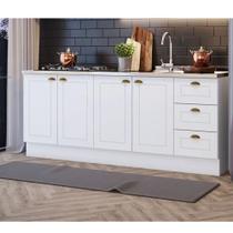 Balcão Modulado 200cm para Pia e Cooktop 4 Portas 3 Gavetas Americana Henn - Branco HP Fosco/Calcare