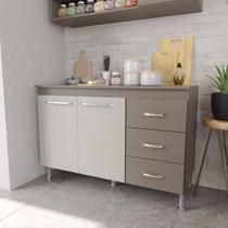 Balcão Modulado Para Cozinha Com Tampo Fidelitá Paris 120 Cm 2 Portas 3 Gavetas Nogal/Salinas