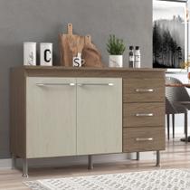 Balcão Modulado Para Cozinha Com Tampo Fidelitá Paris 120 Cm 2 Portas 3 Gavetas Nogal/Salinas