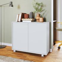 Balcão Multiuso 2 Portas 1 Prateleira com Rodízios Branco Balcão Multiuso 2 Portas 1 Prateleira com Rodízios Branco