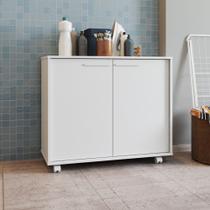 Balcão Multiuso 2 Portas 1 Prateleiras 4 Pés com Rodízios Branco Balcão Multiuso 2 Portas 1 Prateleiras 4 Pés com Rodízios Branco