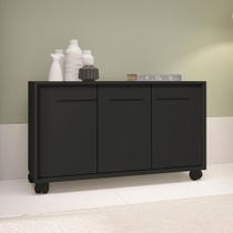 Balcão Multiuso 3 Portas 1 Prateleira com Rodízios 53.5x90x33cm Preto Balcão Multiuso 3 Portas 1 Prateleira com Rodízios 53.5x90x33cm Preto