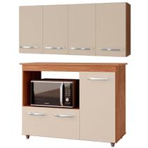 Balcão Multiuso 3 Portas E Armário Aéreo 4 Portas Luni Savana / Off White