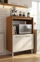Balcão Multiuso 65cm para Forno e Microondas 2 Portas Armário Cozinha Freijó Off-White