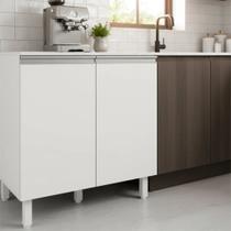 Balcão Multiuso 80 cm MDF Branco Fosco com Tampo, Linha Modular para Cozinha e Lavanderia, Puxador Perfil, Entregue Montado